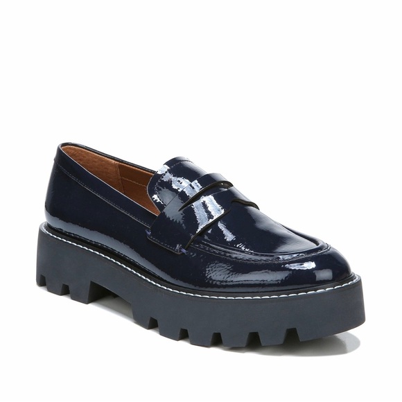 Franco Sarto Shoes - Franco Sarto ‘Balin’ Lug Sole Chunky Loafer in Navy Blue Patent Leather Size 10